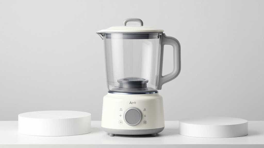 AI product background workflow desk showing a blender on a white background, neutral scene, lifestyle scene, mobile preview, and QA checklist