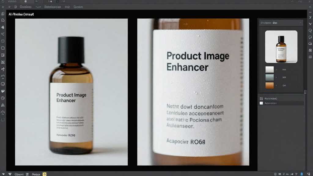 AI product image enhancer QA board with product detail crops, color swatches, mobile preview, and SKU accuracy checklist
