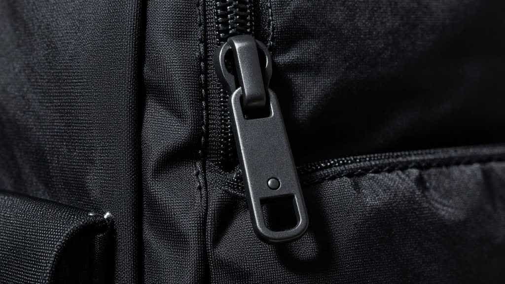Backpack product detail image proof board with macro closeups of texture, stitching, clasp, zipper pull, label, material finish, edge quality, mobile PDP preview, color swatches, and QA checklist