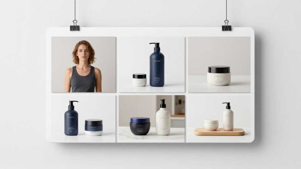 Amazon A plus content image generator workflow turning one product photo into hero, feature, detail, use case, comparison, and QA module visuals