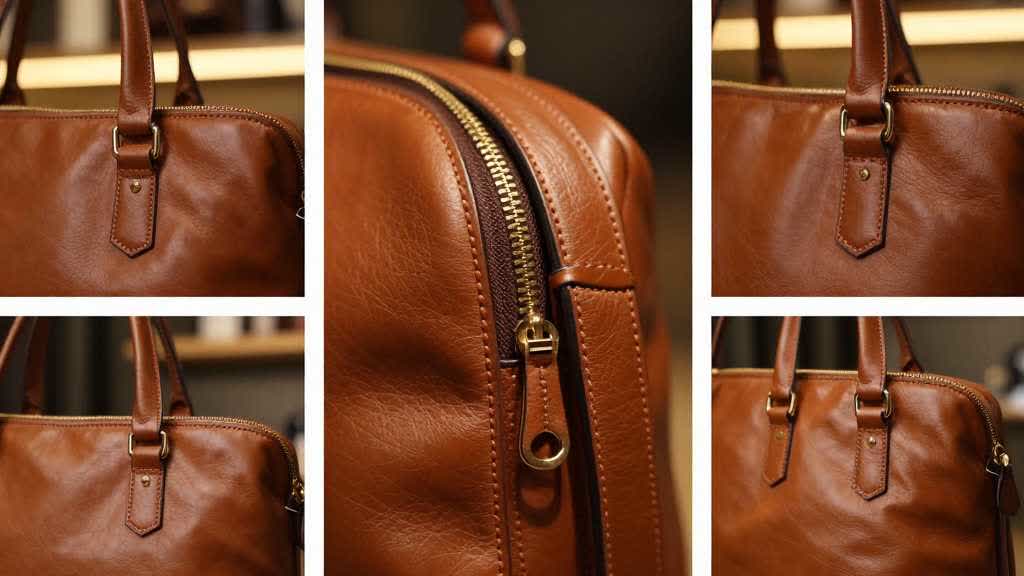 Amazon custom product listing image proof board for handbags and accessories with texture, strap, zipper, capacity, and variant checks