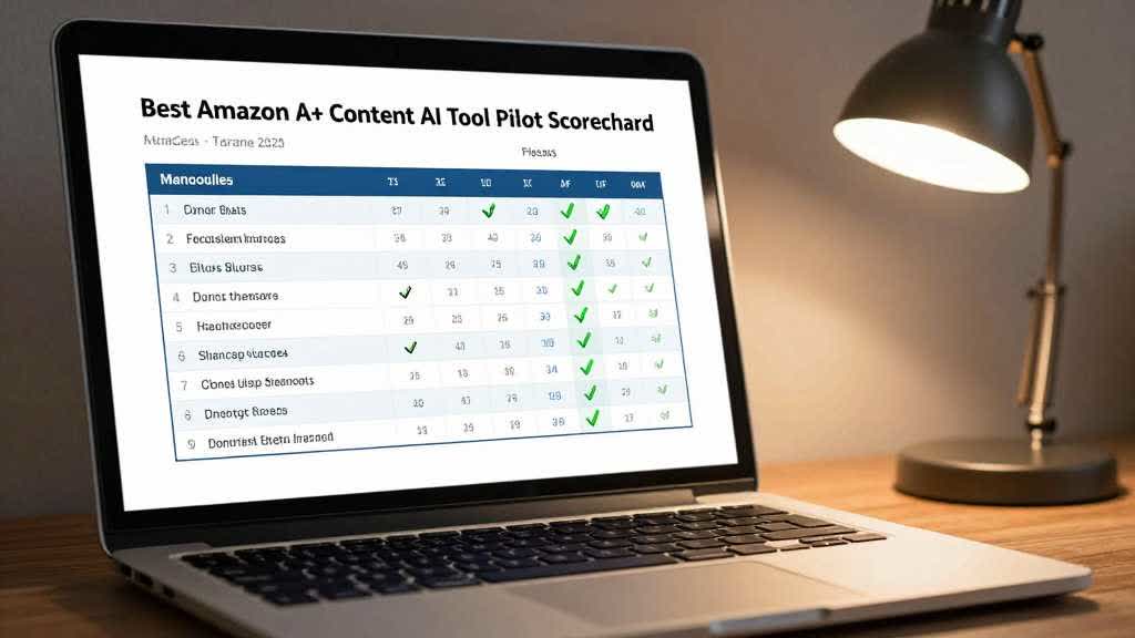 Pilot scorecard for comparing Amazon A plus content AI tools by accuracy, review effort, image handoff, compliance risk, and production fit