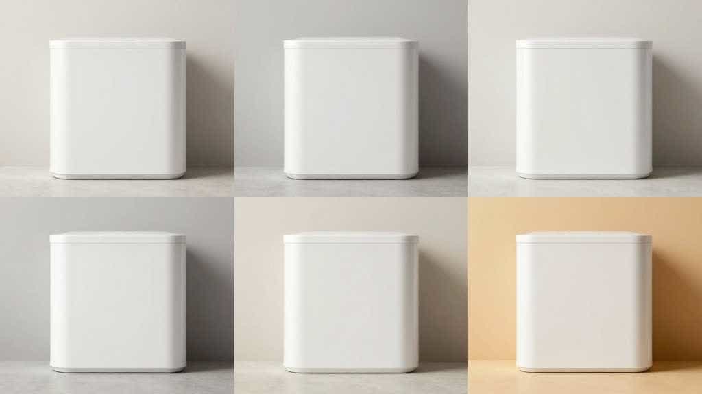 Ecommerce product photography background comparison grid with white, neutral, lifestyle, and color backgrounds