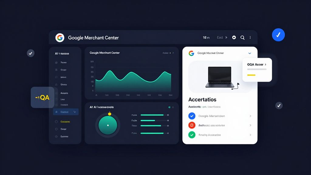 AI shopping visibility infographic showing product cards, structured attributes, comparison cards, feed checklist, and visual QA guidance